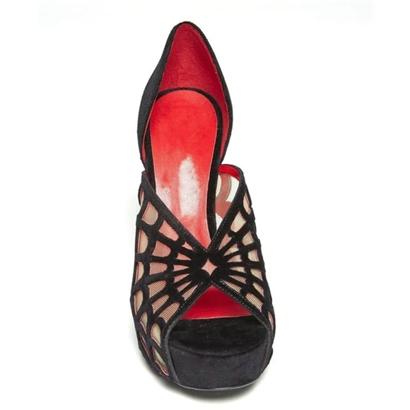 Black and Red Mesh Spiderweb Goth Witchy Platform Heel - Picture 5 of 10